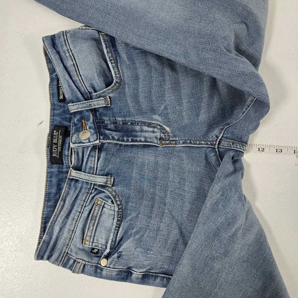 Judy Blue Skinny Fit‎ Distressed Frayed Hem Jeans Medium Wash Women's Size 1/25